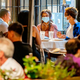 Masked diners at a restaurant